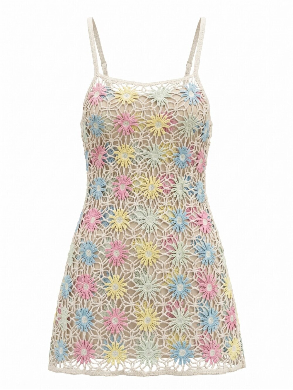 No Boundaries Crochet Swim Coverup Tank Dress Pastel Floral Soft Festival XXL